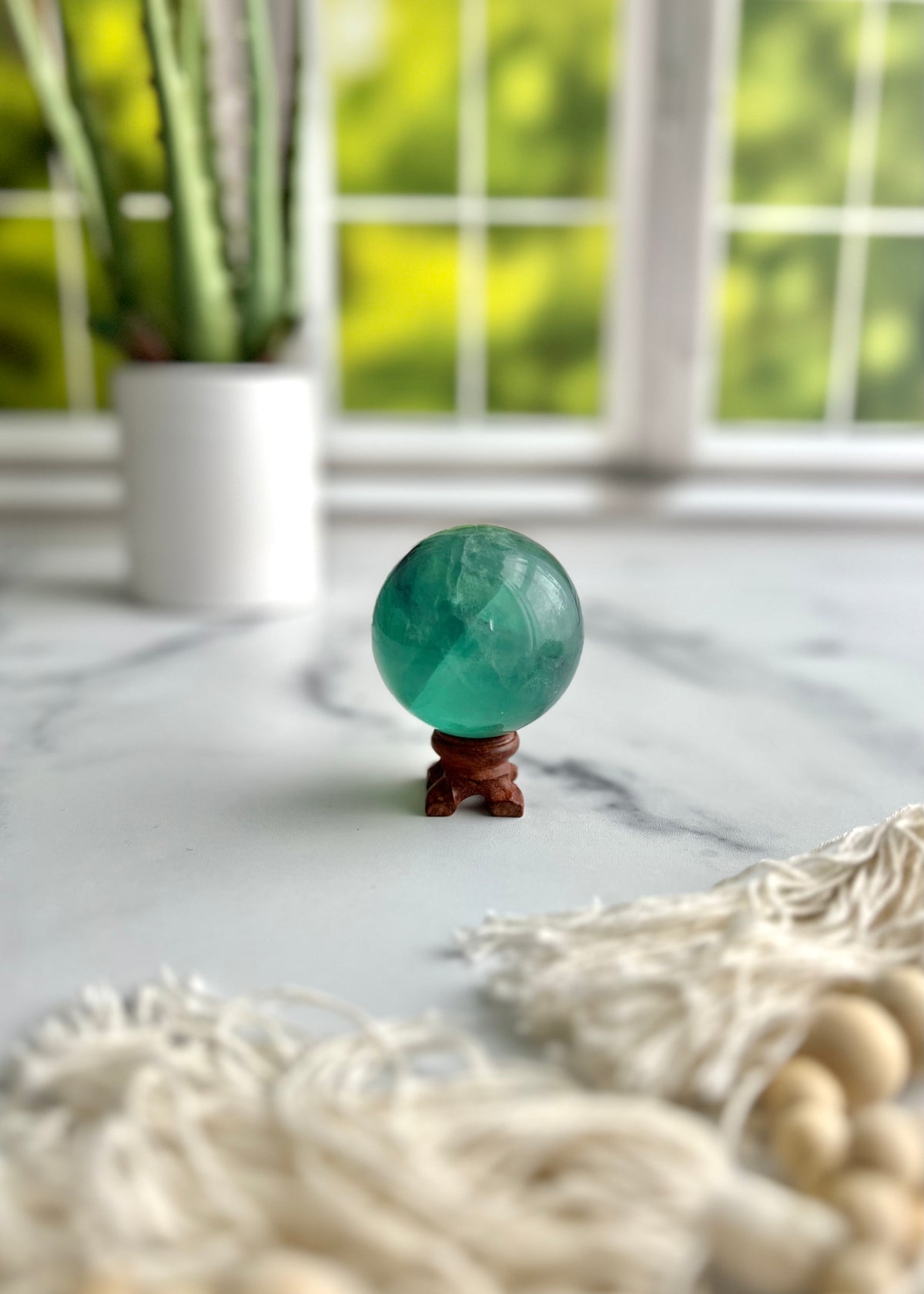 Green Fluorite Sphere w/ purple band