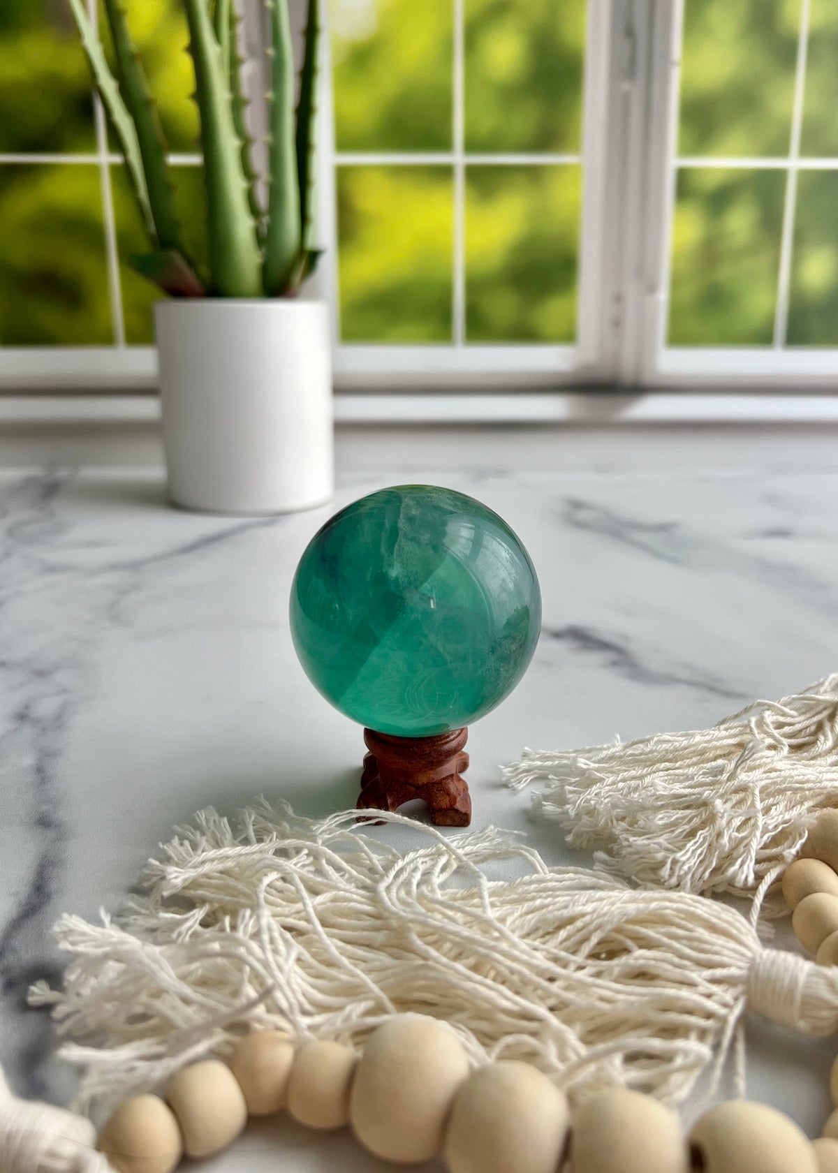 Green Fluorite Sphere w/ purple band