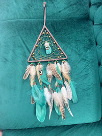 Triangle-Shaped Brown and Green Dream Catcher