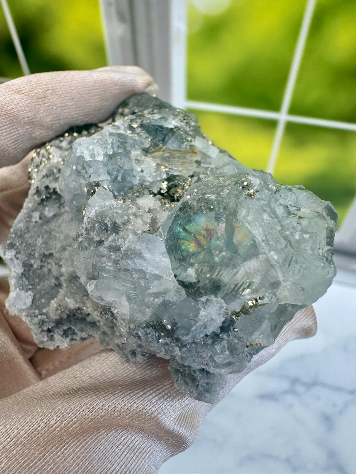Blue Fluorite and Pyrite Cluster 2