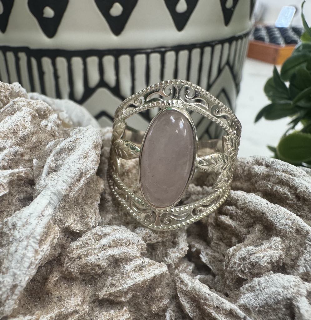 Rose Quartz Ring Sterling Silver Size 10