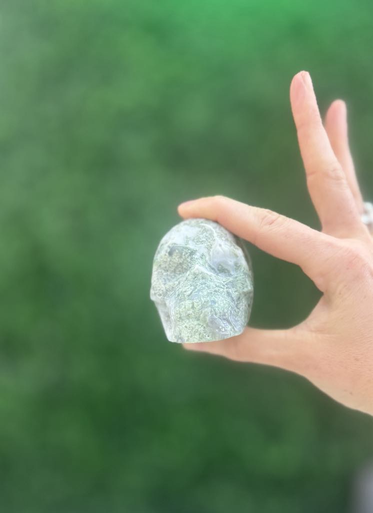 Moss Agate Skull