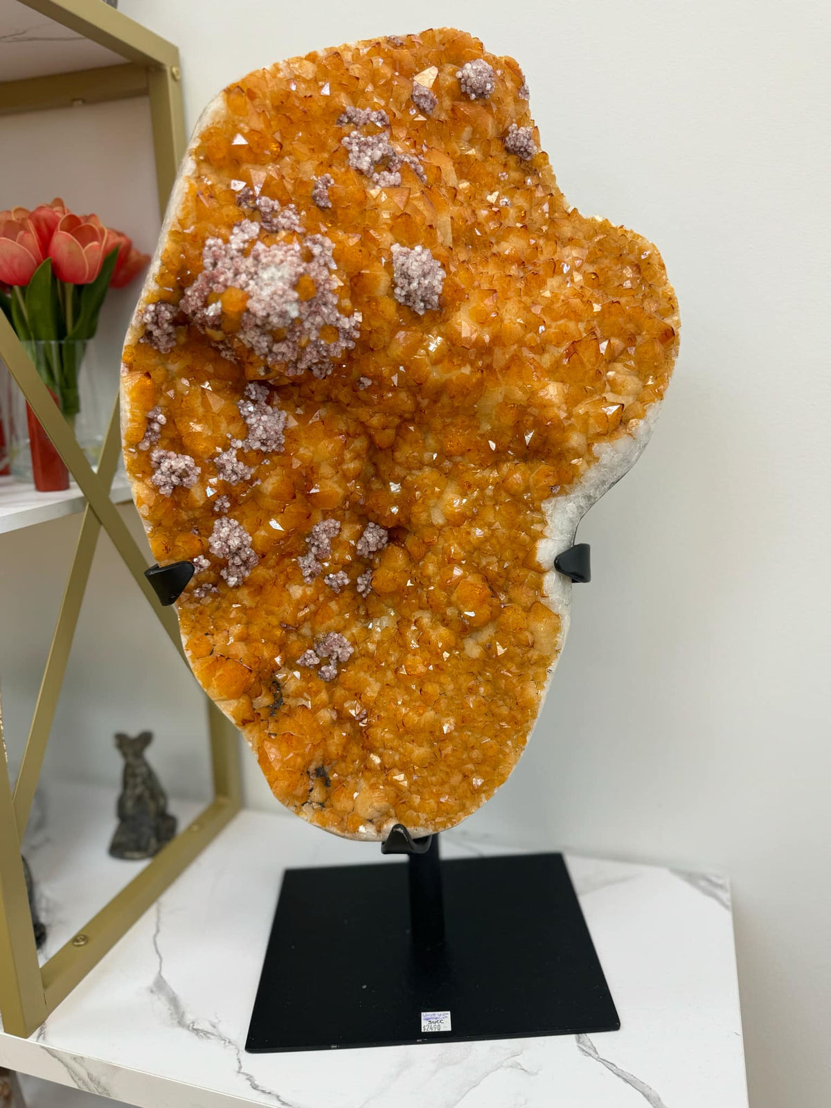 Citrine Cluster with Apophyllite on Stand