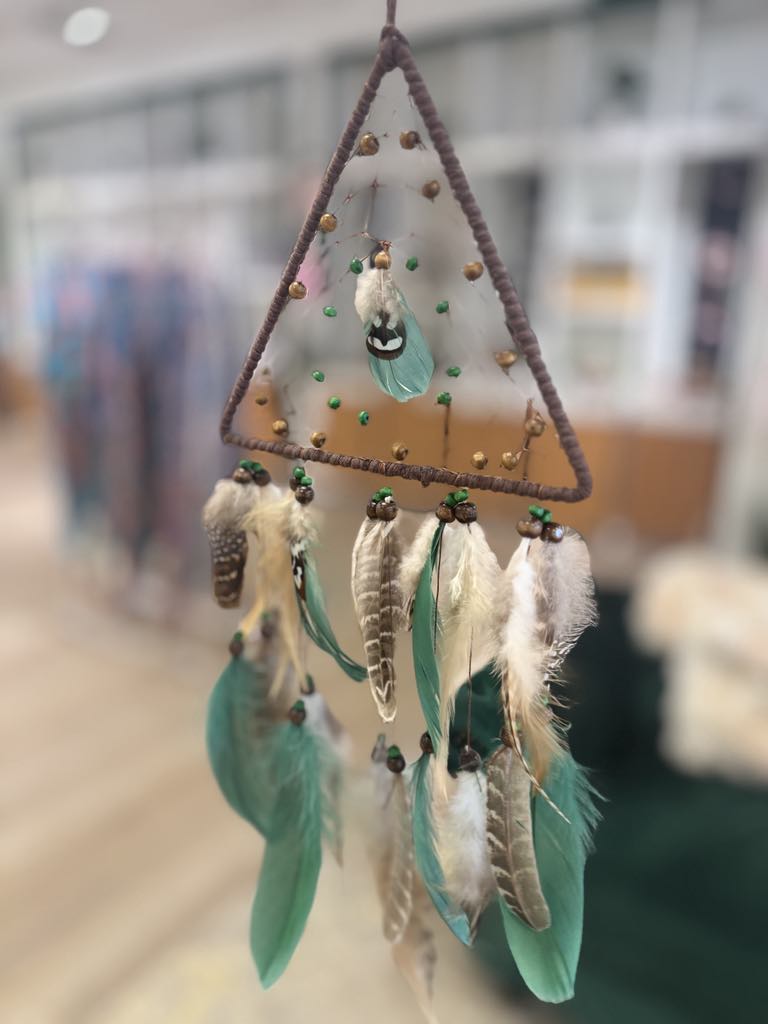 Triangle-Shaped Brown and Green Dream Catcher