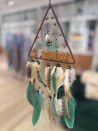 Triangle-Shaped Brown and Green Dream Catcher