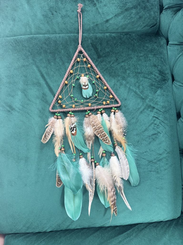 Triangle-Shaped Brown and Green Dream Catcher