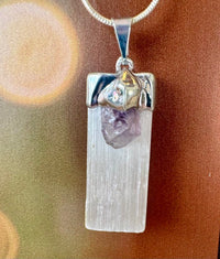 Selenite and Amethyst pendent necklace 1