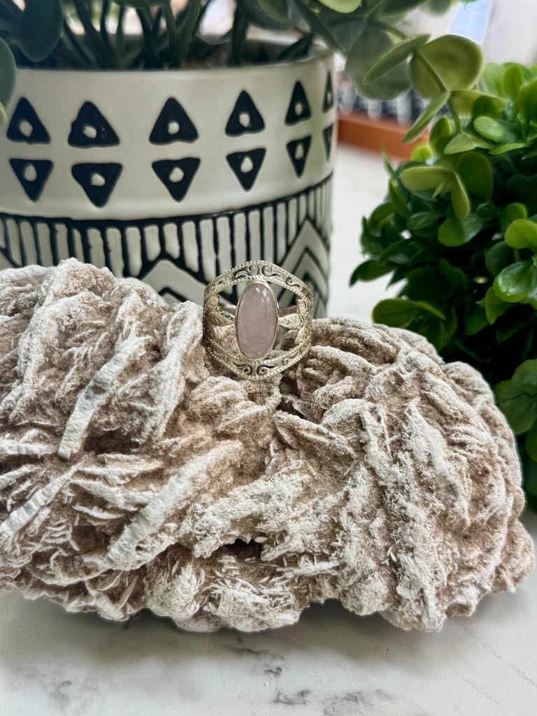 Rose Quartz Ring Sterling Silver Size 10