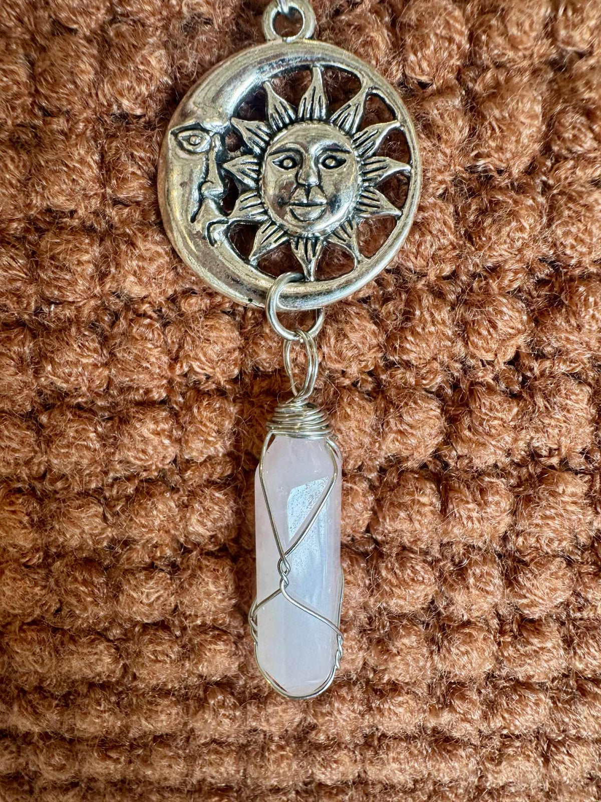 Sun & Moon Keychain with Rose Quartz Point