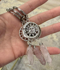 Sun & Moon Keychain with Rose Quartz Point