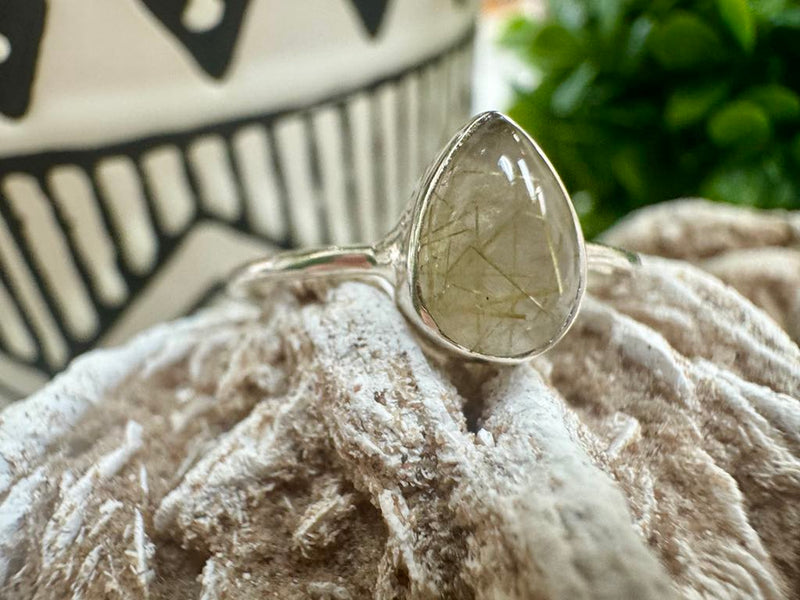 Gold Rutilated Quartz Ring size 9