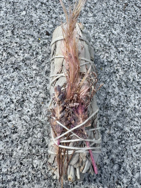White Sage with pink decorative flowers & herbs