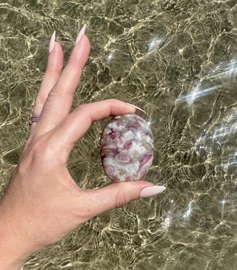 Pink Tourmaline Palm stone 1