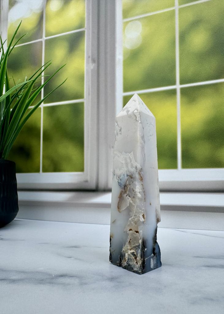 White Druzy Agate Tower 2